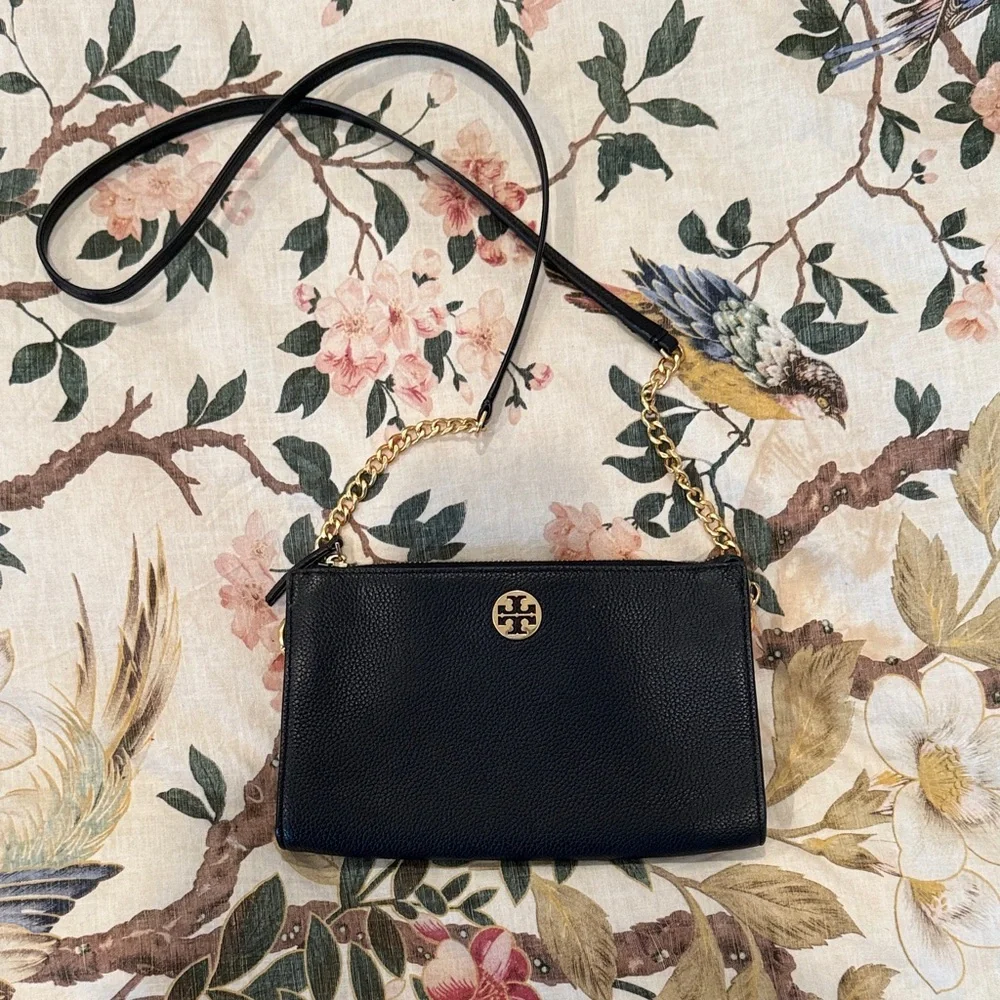 Tory Burch Black Pebbled Leather Chain-Detail Crossbody
